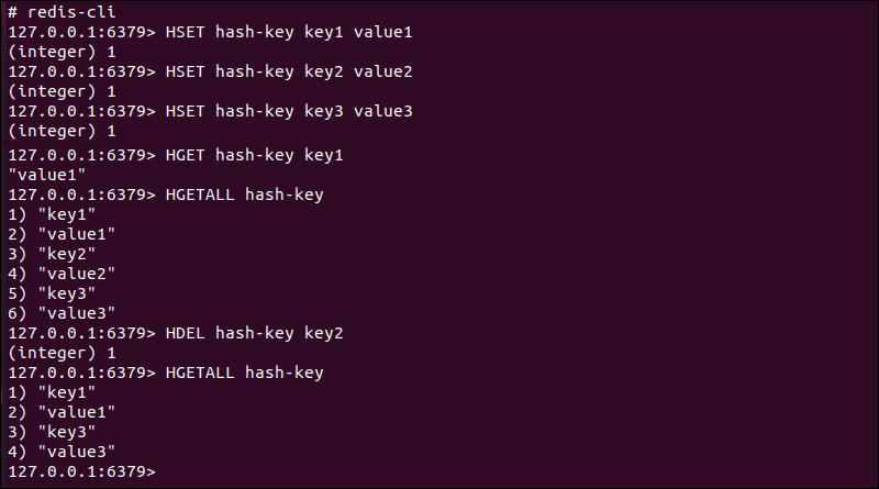 Basic commands for the Redis Hash Data Type